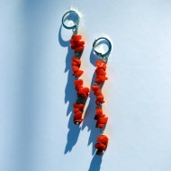 Red Stone Chips Layered Leverback Earrings