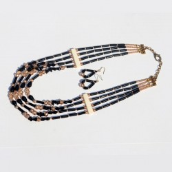 4 Strand Black and Gold Tribal Necklace and Earrings Set